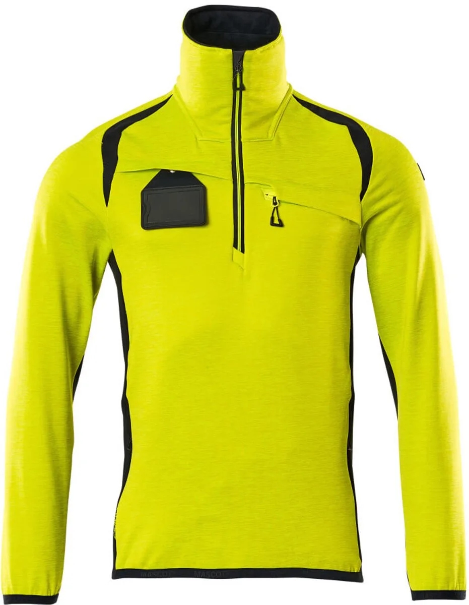 Accelerate Safe Fleecetrui met korte rits 19303-316 - hi-vis geel/donkermarine van Mascot, Hi-vis geel, Donkermarine, XXL – productafbeelding