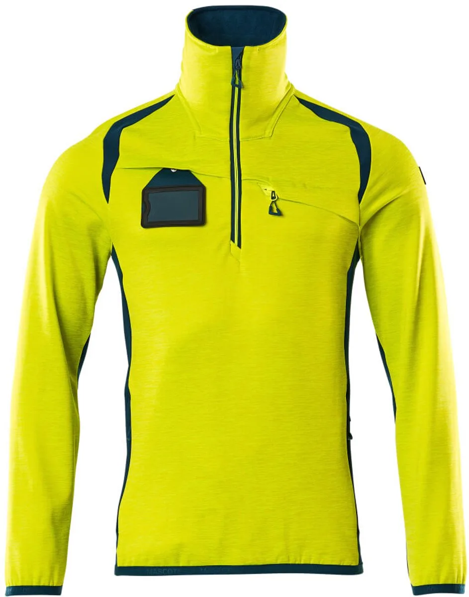 Accelerate Safe Fleecetrui met korte rits 19303-316 - hi-vis geel/donkerpetrol de Mascot, Hi-vis geel, Donkerpetrol, XXL – image du produit