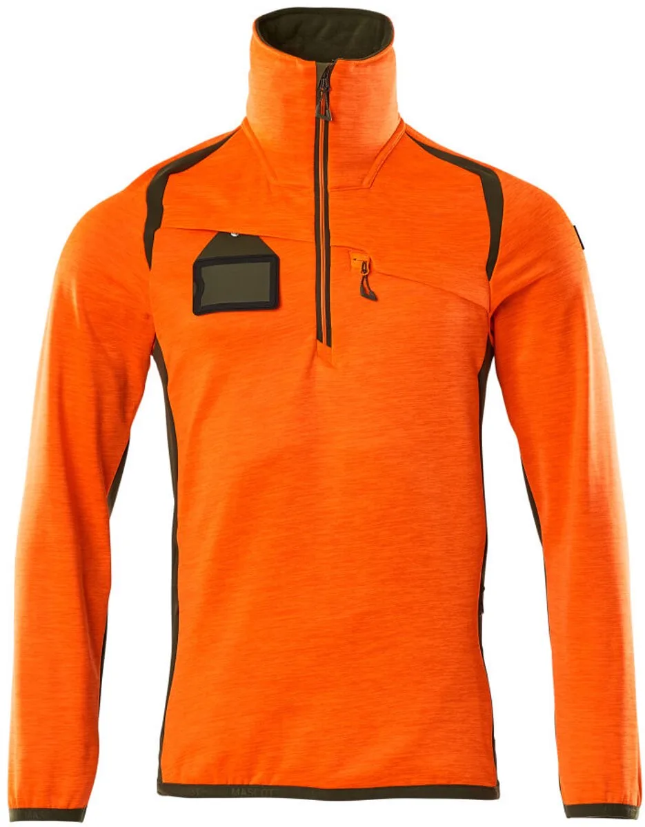 Accelerate Safe Fleecetrui met korte rits 19303-316 - hi-vis oranje/mosgroen de Mascot, Hi-vis oranje, Mosgroen, XXL – image du produit