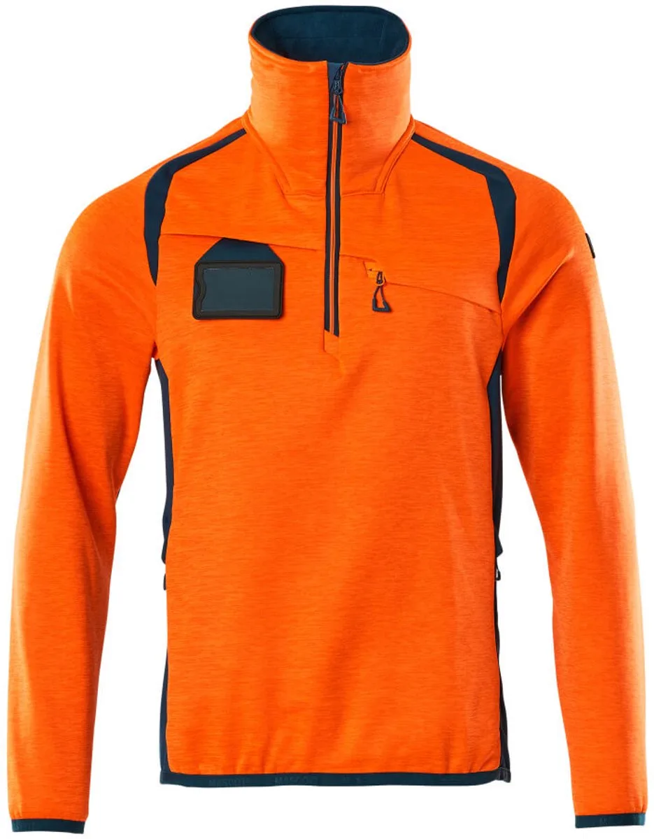 Accelerate Safe Fleecetrui met korte rits 19303-316 - hi-vis oranje/donkerpetrol van Mascot, Hi-vis oranje, Donkerpetrol, XXL – productafbeelding
