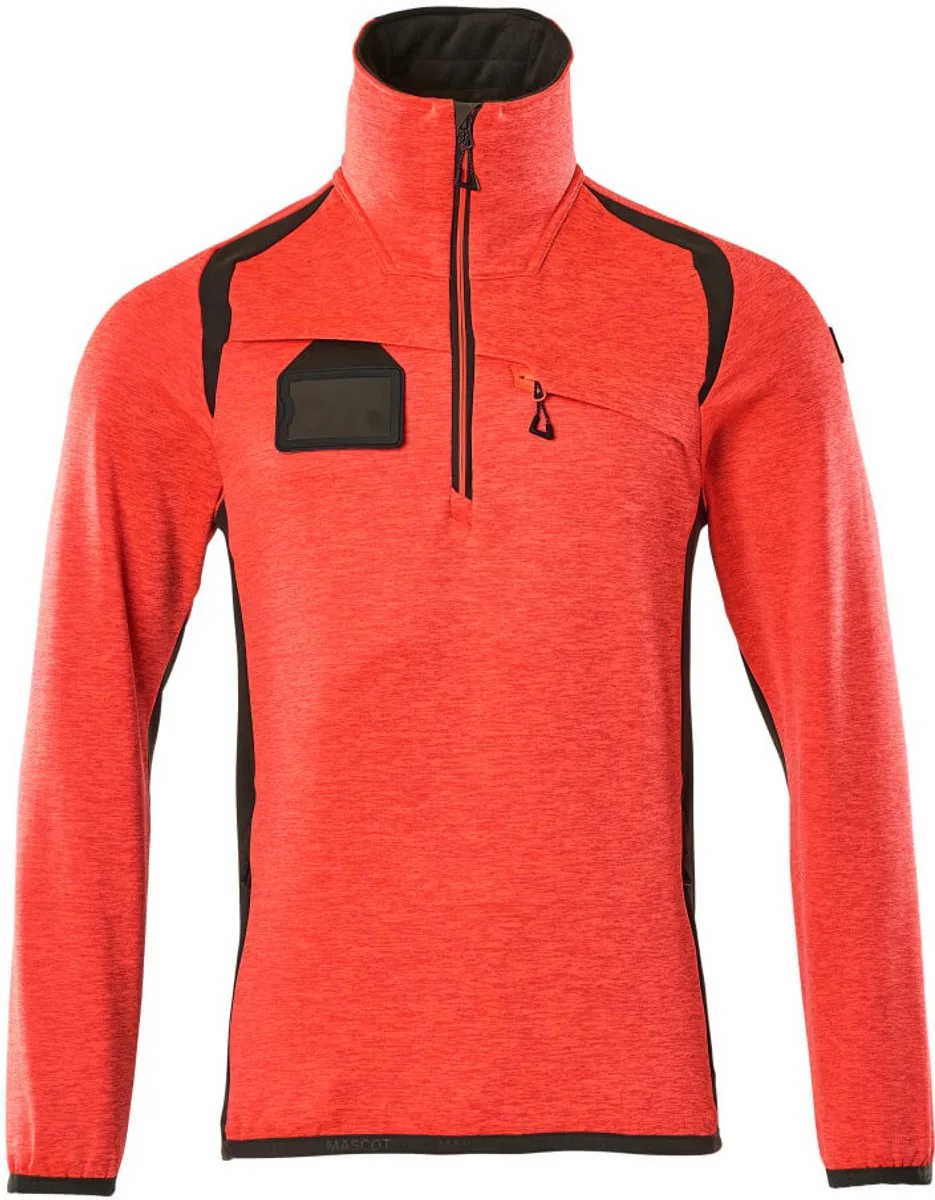 Accelerate Safe Fleecetrui met korte rits 19303-316 - hi-vis rood/donkerantraciet van Mascot, Hi-vis rood, Donkerantraciet, XXL – productafbeelding