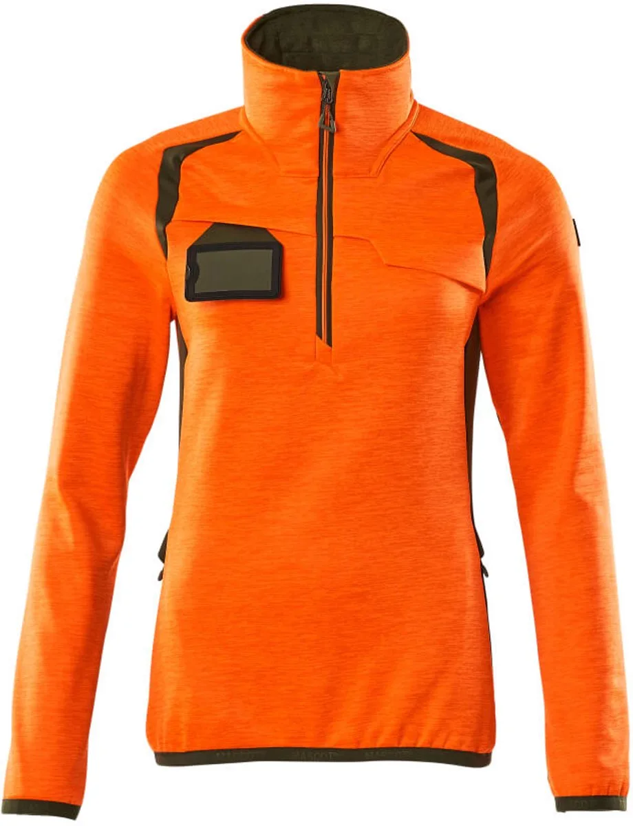Accelerate Safe Fleecetrui met korte rits 19353-316 - hi-vis oranje/mosgroen fra Mascot, Hi-vis oranje, Mosgroen, XXL – produktbillede