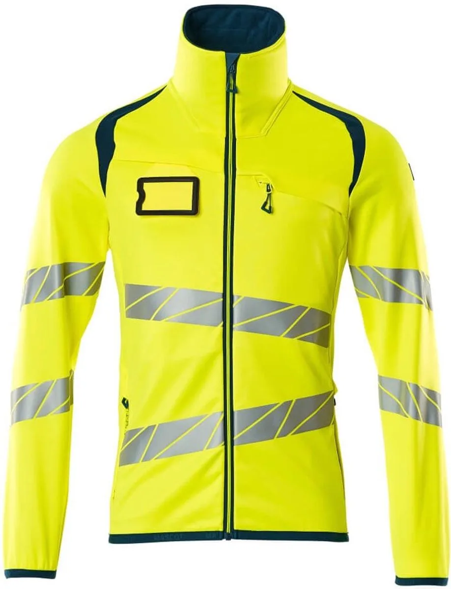 Accelerate Safe Fleecetrui met rits 19103-315 - hi-vis geel/donkerpetrol van Mascot, Hi-vis geel, Donkerpetrol, XXL – productafbeelding