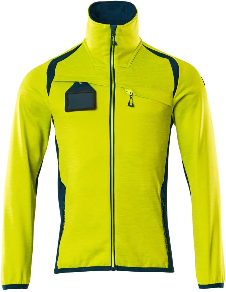 Accelerate Safe Fleecetrui met rits 19403-316 - hi-vis geel/donkerpetrol de Mascot, Hi-vis geel, Donkerpetrol, L – image du produit