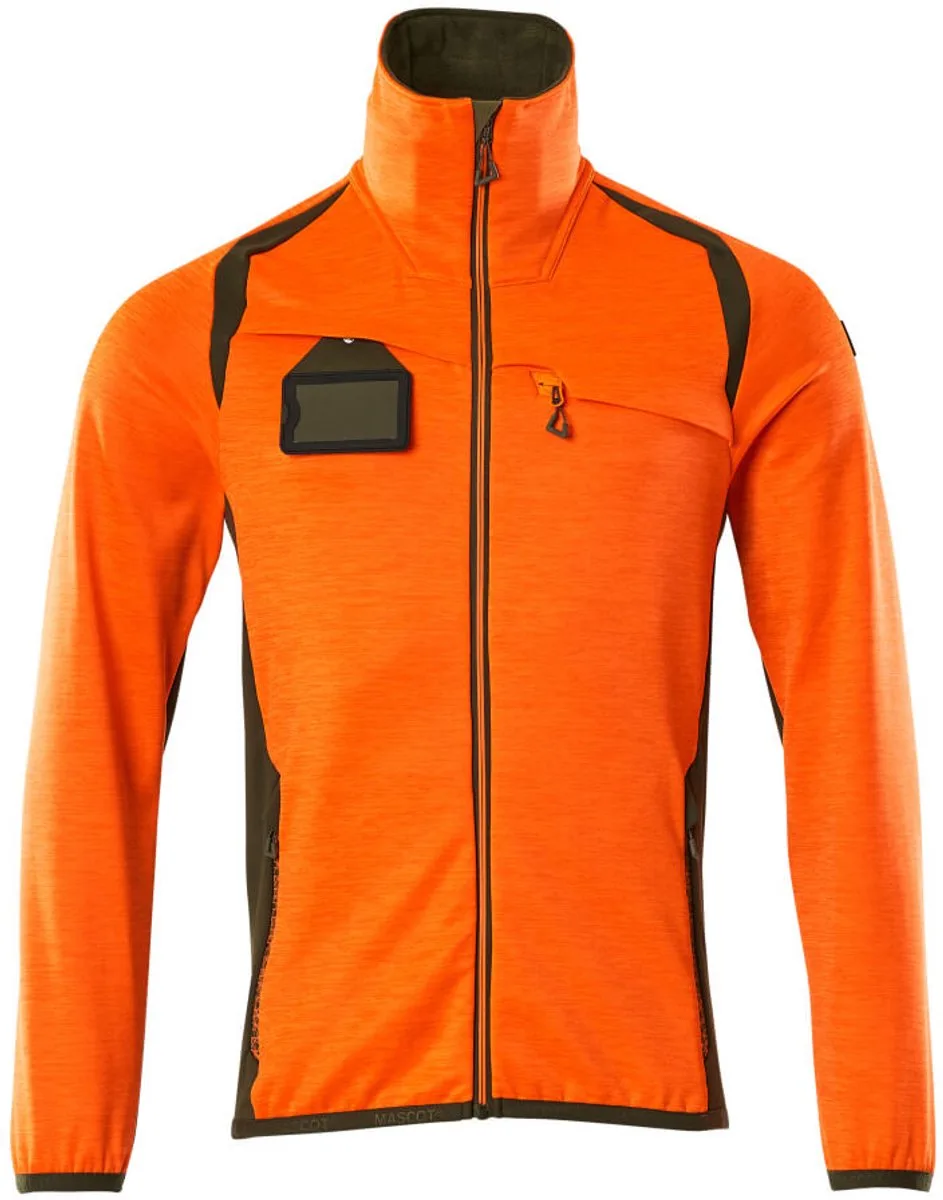 Accelerate Safe Fleecetrui met rits 19403-316 - hi-vis oranje/mosgroen van Mascot, Hi-vis oranje, Mosgroen, XXL – productafbeelding