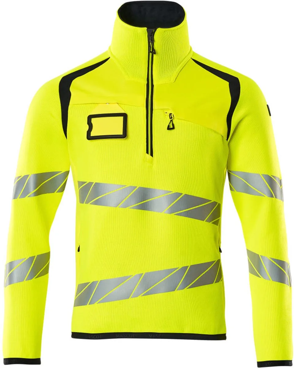 Accelerate Safe Gebreide trui met korte rits 19005-351 - hi-vis geel/donkermarine de Mascot, Hi-vis geel, Donkermarine, L – image du produit