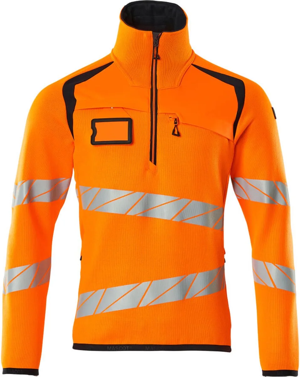 Accelerate Safe Gebreide trui met korte rits 19005-351 - hi-vis oranje/donkermarine de Mascot, Hi-vis oranje, Donkermarine, M – image du produit
