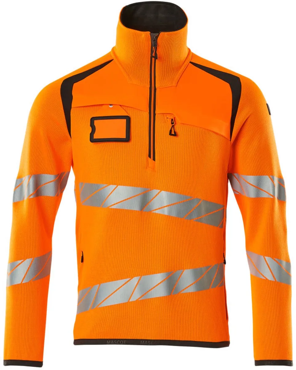 Accelerate Safe Gebreide trui met korte rits 19005-351 - hi-vis oranje/donkerantraciet by Mascot, Hi-vis oranje, Donkerantraciet, L – product image