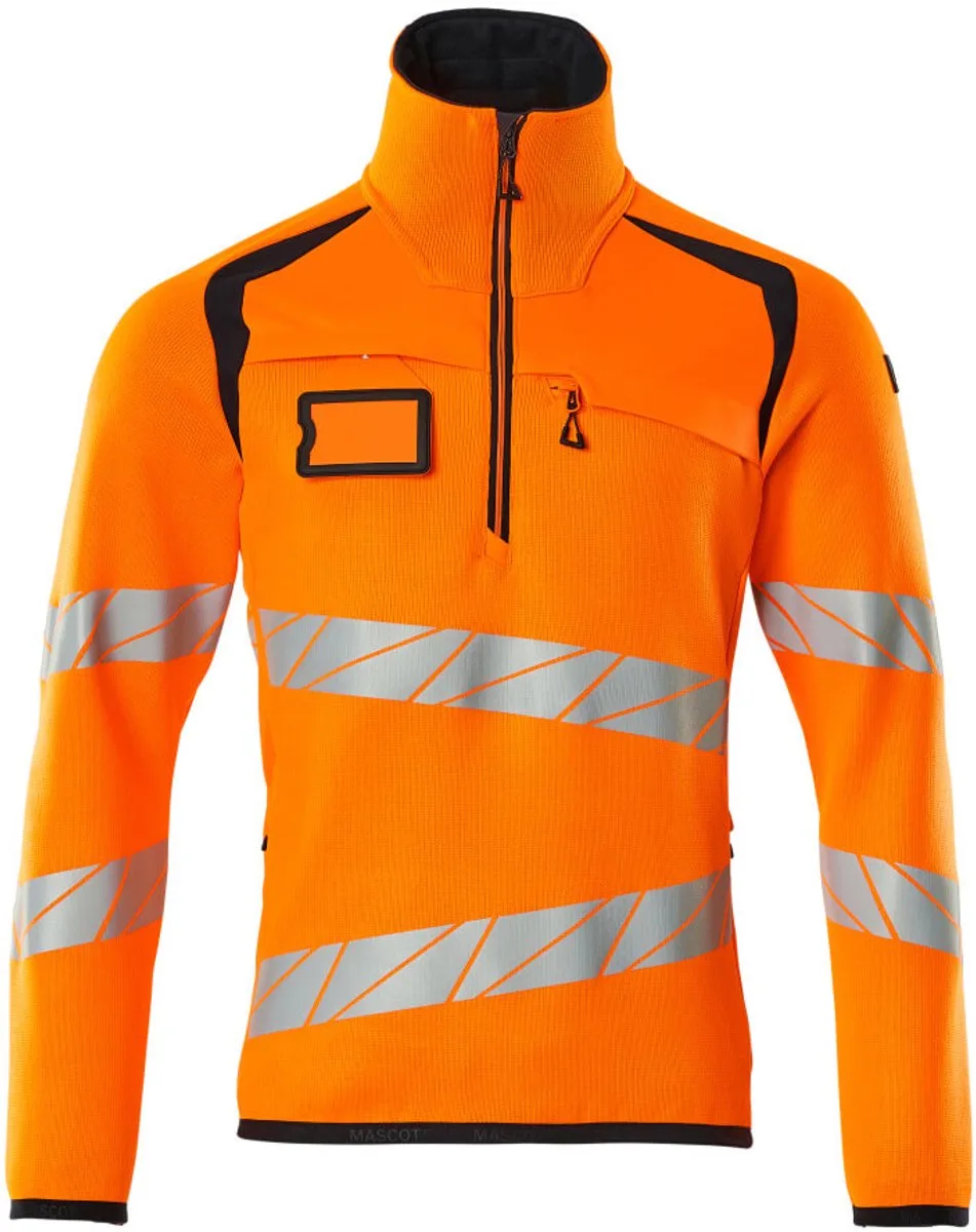 Accelerate Safe Gebreide trui met korte rits 19005-351 - hi-vis oranje/donkermarine von Mascot, Hi-vis oranje, Donkermarine, S – Produktbild
