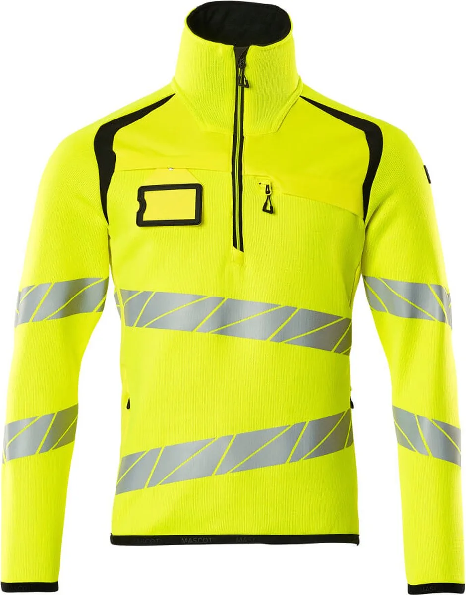 Accelerate Safe Gebreide trui met korte rits 19005-351 - Hi-Vis geel/zwart von Mascot, Hi-Vis geel, Schwarz, L – Produktbild