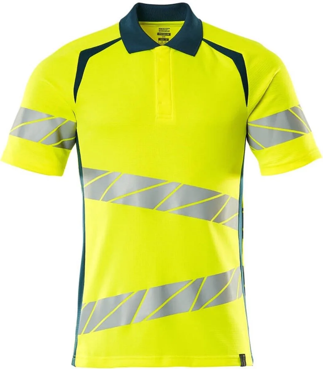 Accelerate Safe Poloshirt 19083-771 - hi-vis geel/donkerpetrol de Mascot, Hi-vis geel, Donkerpetrol, XXL – image du produit