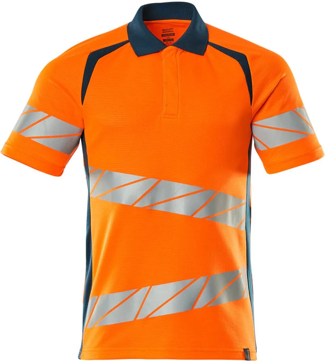Accelerate Safe Poloshirt 19083-771 - hi-vis oranje/donkerpetrol fra Mascot, Hi-vis oranje, Donkerpetrol, L – produktbillede
