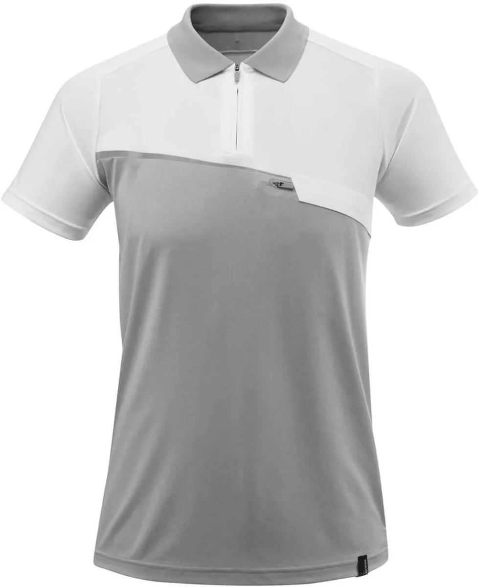 Advanced Poloshirt met borstzak 17283-945 - grijs-gemêleerd/wit von Mascot, Grijs-gemêleerd, Weiß, XXL – Produktbild