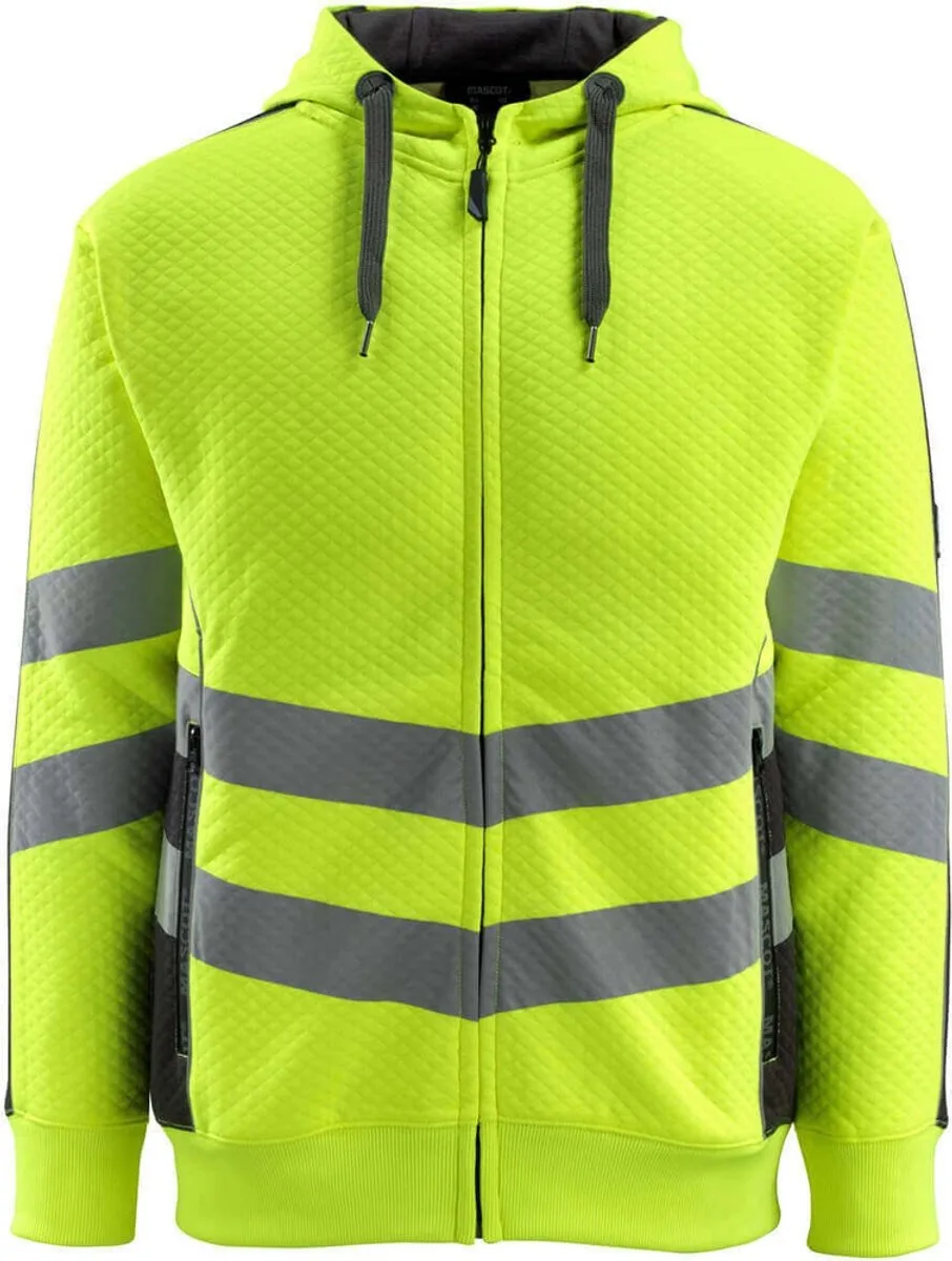 Safe Supreme Capuchontrui met rits 50138-932 - Hi-Vis geel/zwart fra Mascot, Hi-Vis geel, Sort, L – produktbillede
