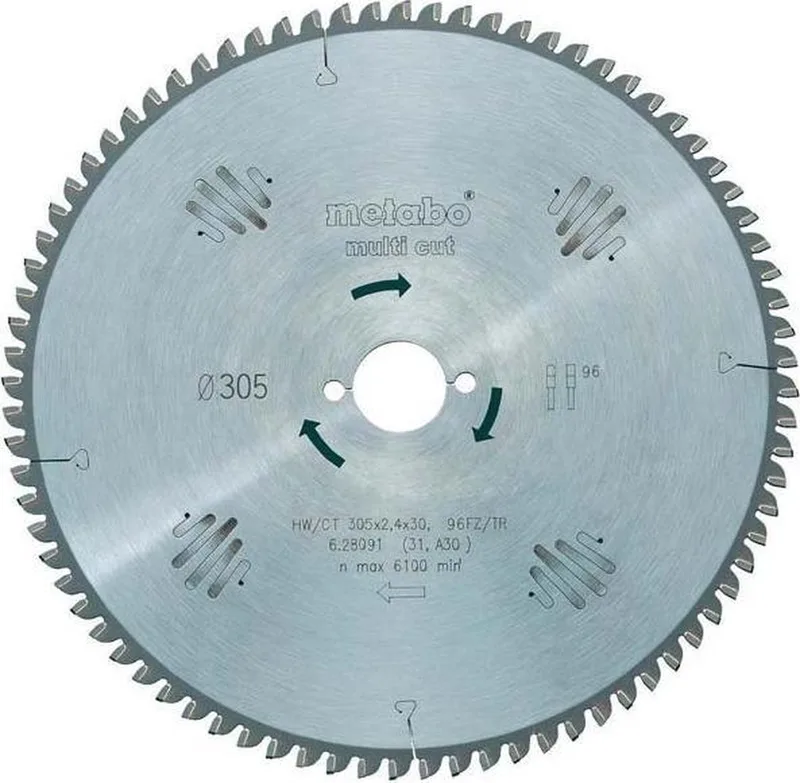 628091000 Multi Cut Cirkelzaagblad - 305 x 30 x 96T Hout / Epoxy / Aluminium / Kunststof de Metabo – image du produit