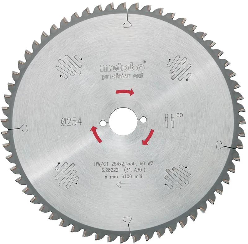 628222000 Precision Cut Cirkelzaagblad - 254 x 30 x 60T - Hout / MDF / Spaanplaat / Compositiematerialen de Metabo – image du produit
