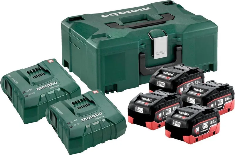 685135000 18V LiHD accu starterset (4x 8.0Ah accu) + 2x lader in Metaloc van Metabo – productafbeelding