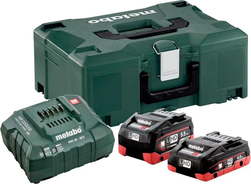 685136000 18V LiHD accu starterset (1x 4.0Ah + 1x 5.5Ah accu) + lader in Metaloc von Metabo – Produktbild