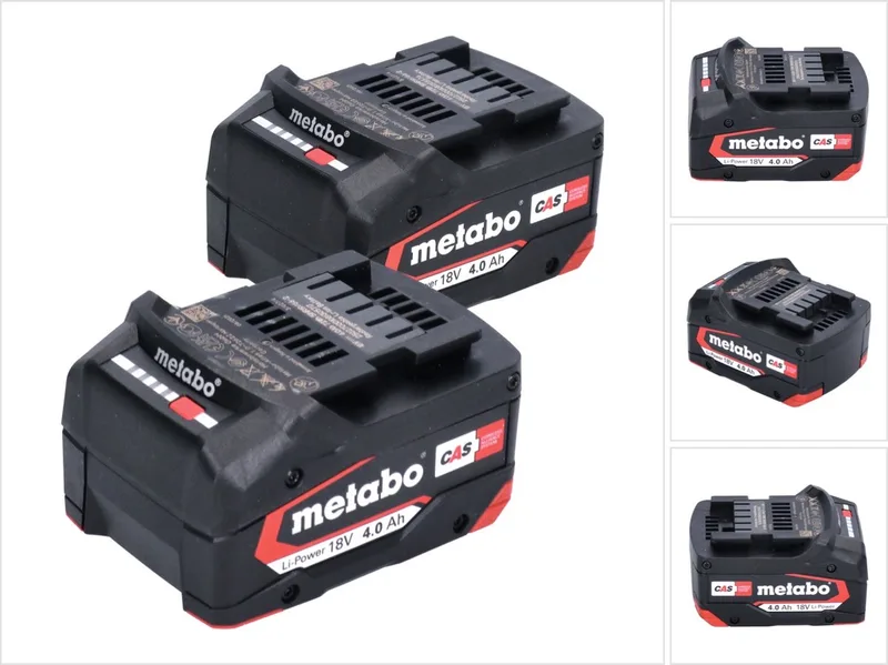 accuset 2x Li-Power accupack 18 V 4,0 Ah CAS Li-Ion ( 2x 625027000 ) met laadindicator de Metabo – image du produit