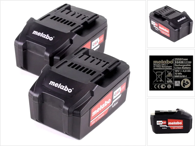 accuset 2x Li-Power accupack 18 V 4,0 Ah CAS Li-Ion accu ( 2x 625591000 ) met laadindicator by Metabo – product image