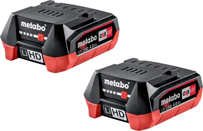 accuset 2x LiHD accupack 12 V 4,0 Ah / 4000 mAh Li-Ion met laadniveau-indicator ( 2x 625349000 ) von Metabo – Produktbild
