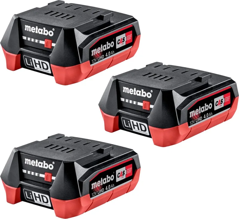 accuset 3x LiHD accupack 12 V 4,0 Ah / 4000 mAh Li-Ion met laadniveau-indicator ( 3x 625349000 ) de Metabo – image du produit