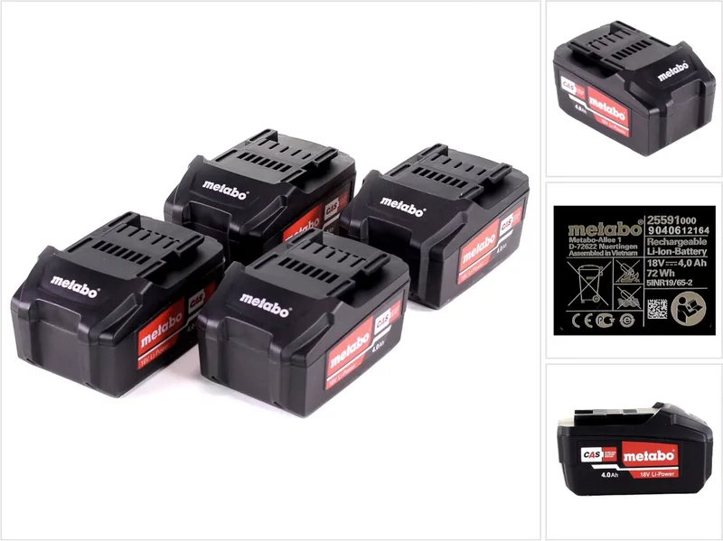accuset 4x Li-Power accupack 18 V 4,0 Ah CAS Li-Ion accu ( 4x 625591000 ) met laadindicator fra Metabo – produktbillede