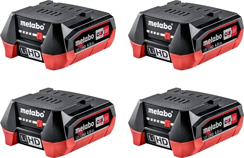 accuset 4x LiHD accupack 12 V 4.0 Ah / 4000 mAh Li-Ion met laadniveau-indicator ( 4x 625349000 ) de Metabo – image du produit