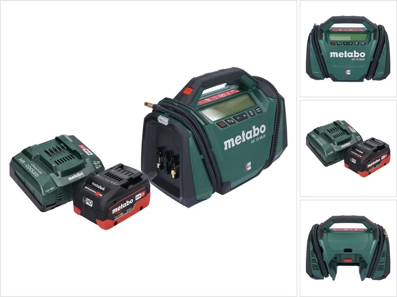 AK 18 Multi accucompressor 18 V 11 bar + 1x accu 5,5 Ah + oplader van Metabo, Groen – productafbeelding