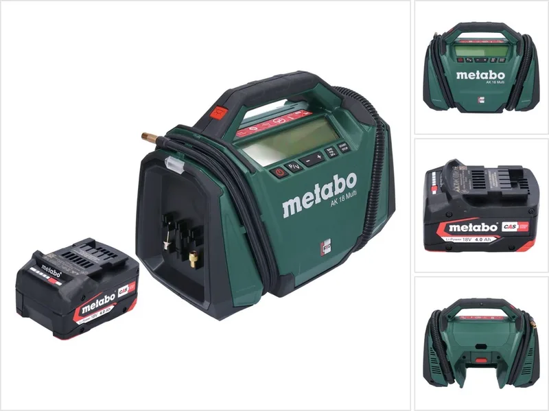 AK 18 Multi accucompressor 18 V 11 bar + 1x oplaadbare accu 4.0 Ah - zonder oplader fra Metabo, Grøn – produktbillede
