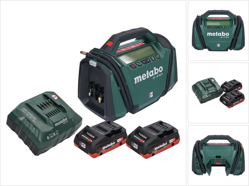 AK 18 Multi accucompressor 18 V 11 bar + 2x accu 4,0 Ah + oplader by Metabo, Black – product image