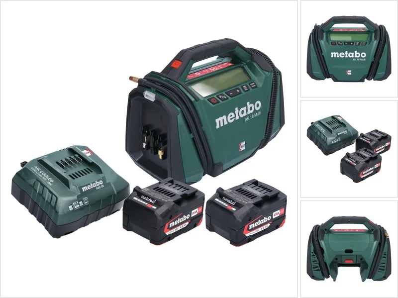 AK 18 Multi accucompressor 18 V 11 bar + 2x accu 4,0 Ah + oplader von Metabo, Grün – Produktbild