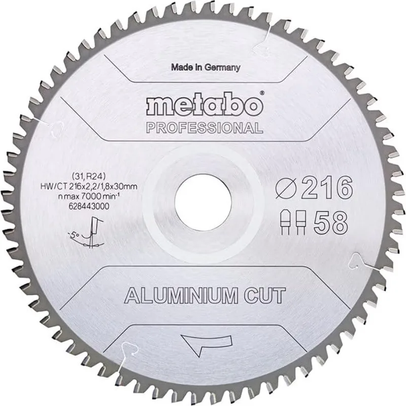 ALUMINIUM CUT PROFESSIONAL 628443000 Cirkelzaagblad 216 x 30 x 1.8 mm Aantal tanden: 58 1 stuk(s) de Metabo – image du produit