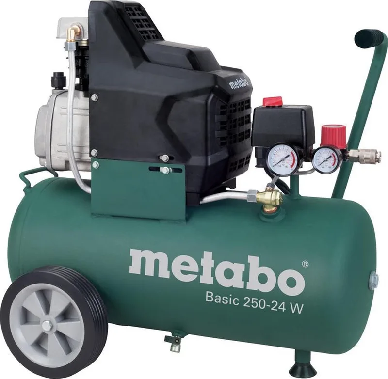 Basic 250-24 W Compressor - 1500W - 8 bar - 24L - 95 l/min van Metabo, Zwart – productafbeelding