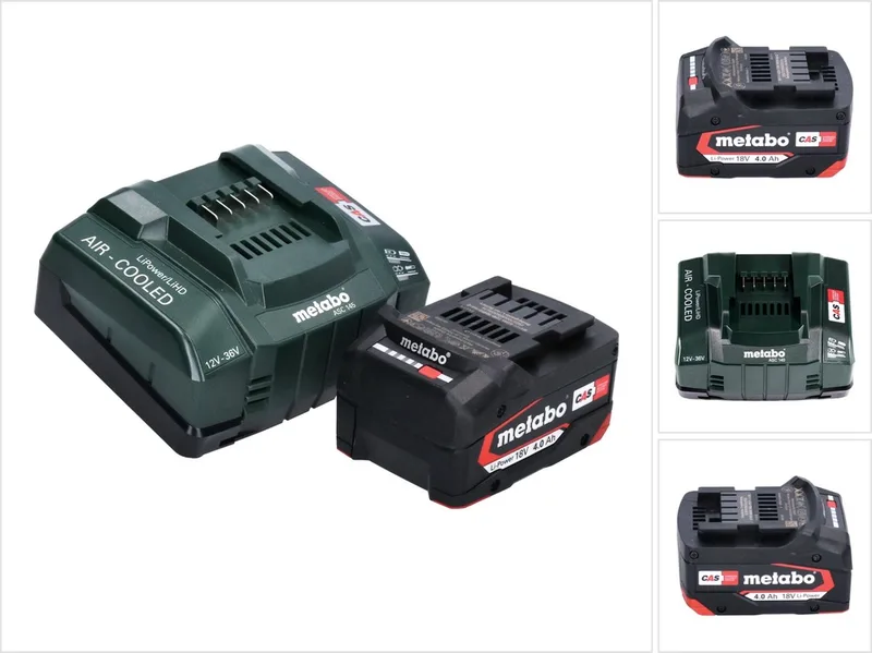 basisset 1x Li-Power accu 18 V 4,0 Ah CAS Li-Ion accu ( 625027000 ) + ASC 145 snellader ( 627378000 ) fra Metabo – produktbillede