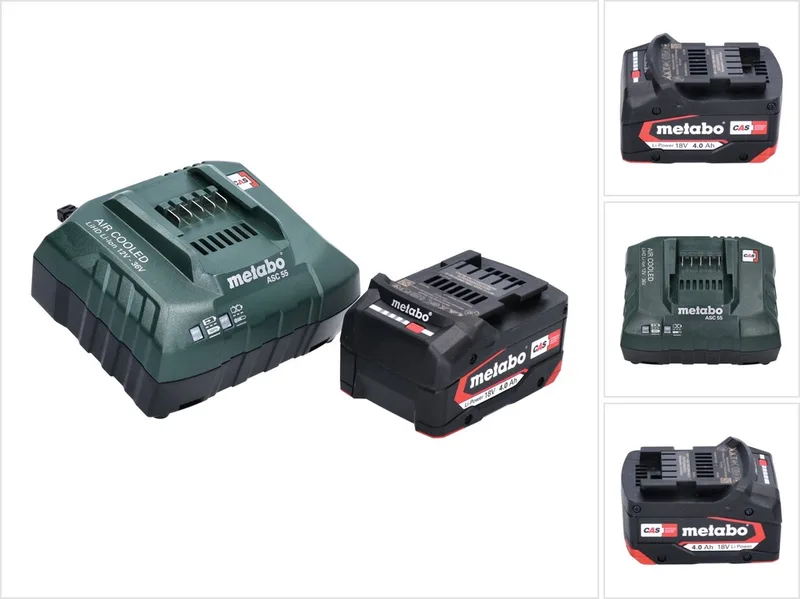 basisset 1x Li-Power accupack 18 V 4,0 Ah CAS Li-Ion accu ( 625027000 ) + ASC 55 oplader ( 627044000 ) de Metabo – image du produit