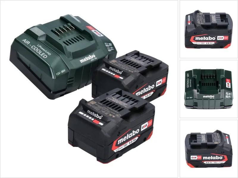 basisset 2x Li-Power accu 18 V 4,0 Ah CAS Li-ion accu ( 2x 625027000 ) + ASC 145 snellader ( 627378000 ) von Metabo – Produktbild