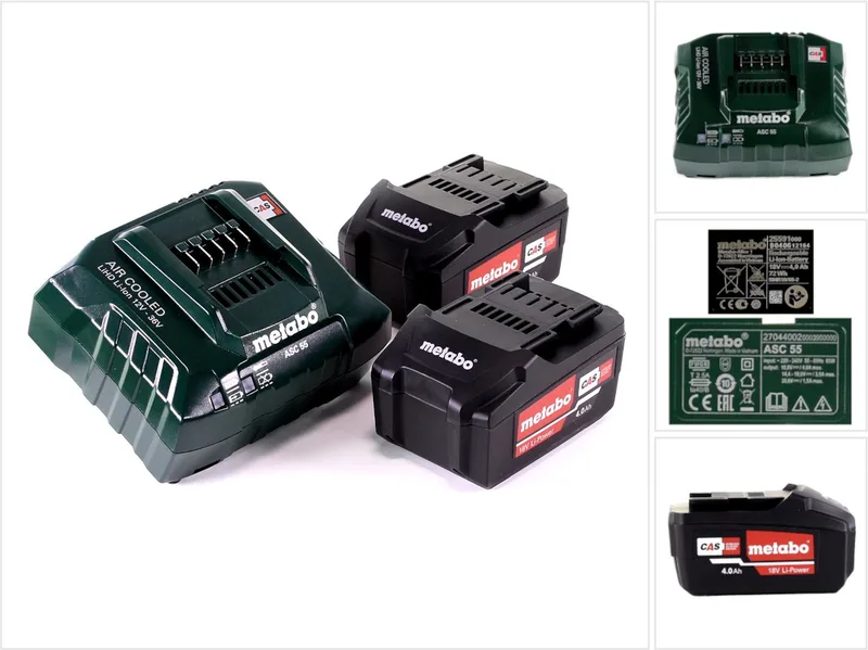 basisset 2x Li-Power accupack 18 V 4,0 Ah CAS Li-Ion accu + lader ASC 55 ( 685050380 ) von Metabo – Produktbild