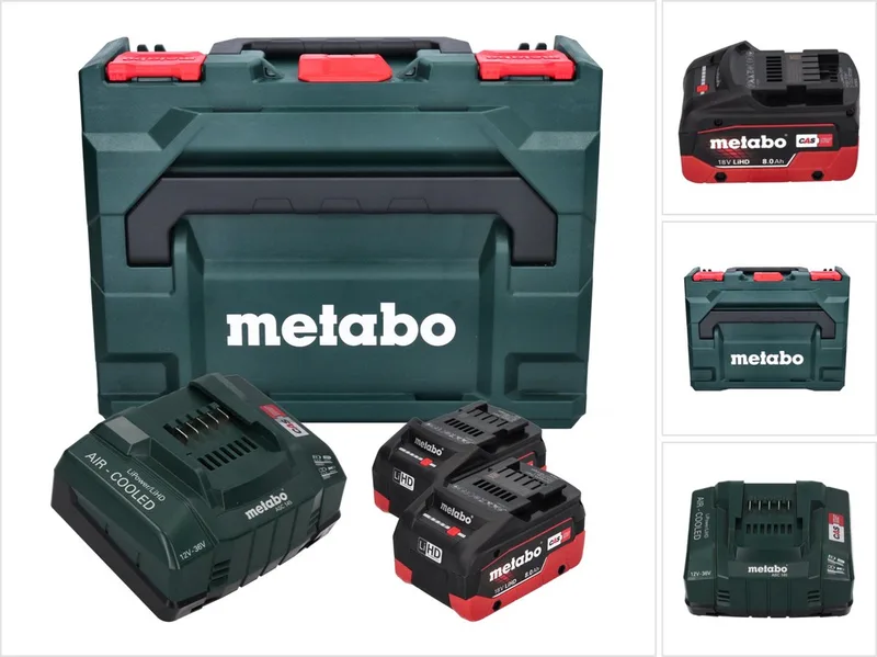basisset 2x Li-Power accupack 18 V 8,0 Ah CAS Li-Ion accu ( 685131590 ) + oplader ASC 145 + metaBOX de Metabo – image du produit