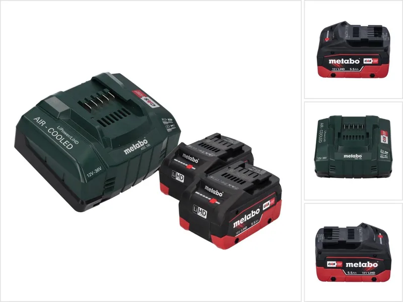 basisset 2x LiHD accupack 18 V 5,5 Ah Li-ion accu CAS-systeem ( 685122380 ) + ASC 145 lader AIR COOLED de Metabo – image du produit
