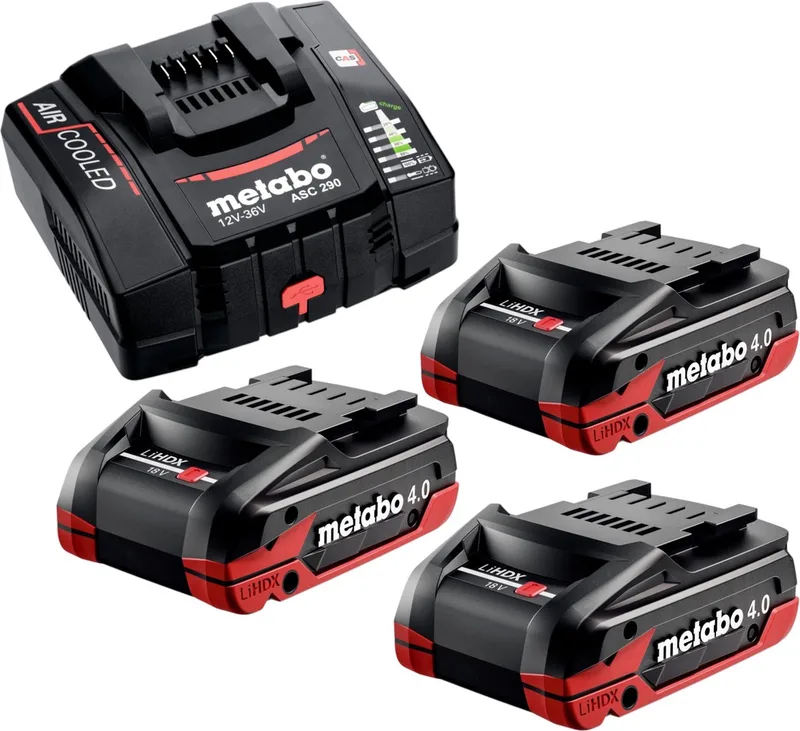 basisset 3x LiHDX accupack 18 V 4.0 Ah accu ( 3x 624974000 ) + ASC 290 lader ( 627370000 ) de Metabo – image du produit