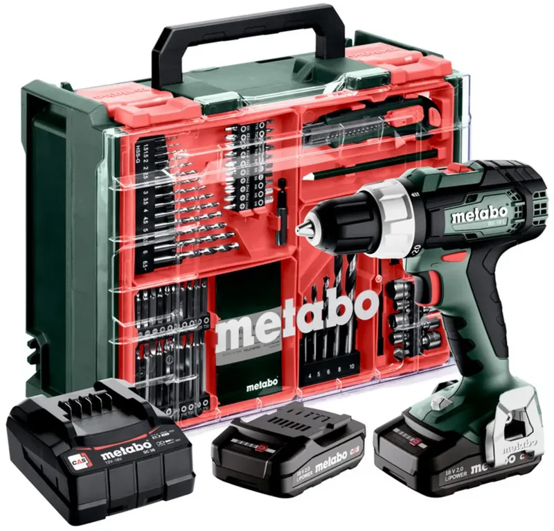 BS 18 L Set 614051710 Akku-Bohrschrauber 18 V 2 Ah Li-Ion bürstenlos, inkl. 2. Akku, inkl. Koffer, inkl. Ladegerät, mit Zubehör von Metabo – Produktbild