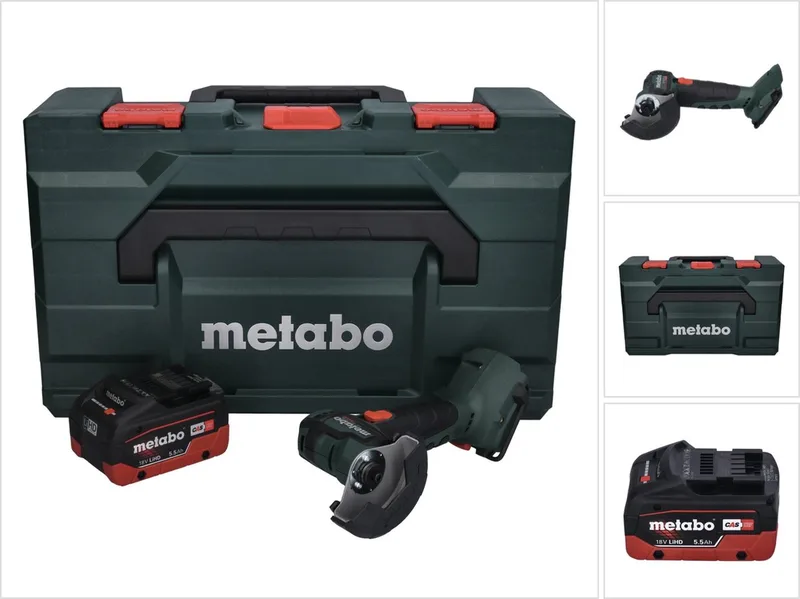 CC 18 LTX accu-haakse slijper 18 V 76 mm borstelloos + 1x accu 5,5 Ah + metaBOX – zonder oplader från Metabo – produktbild
