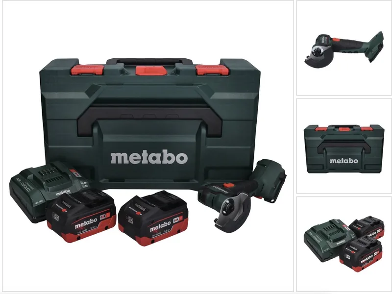 CC 18 LTX accu-haakse slijper 18 V 76 mm borstelloos + 2x accu 5,5 Ah + oplader + metaBOX von Metabo – Produktbild