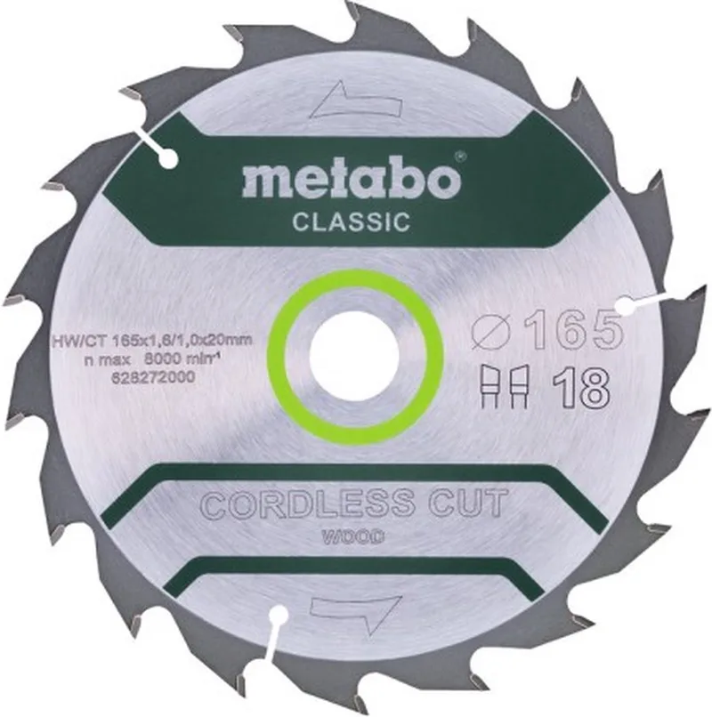 Cirkelzaagblad HW/CT 165x20, 18 WZ 20°, classic de Metabo – image du produit