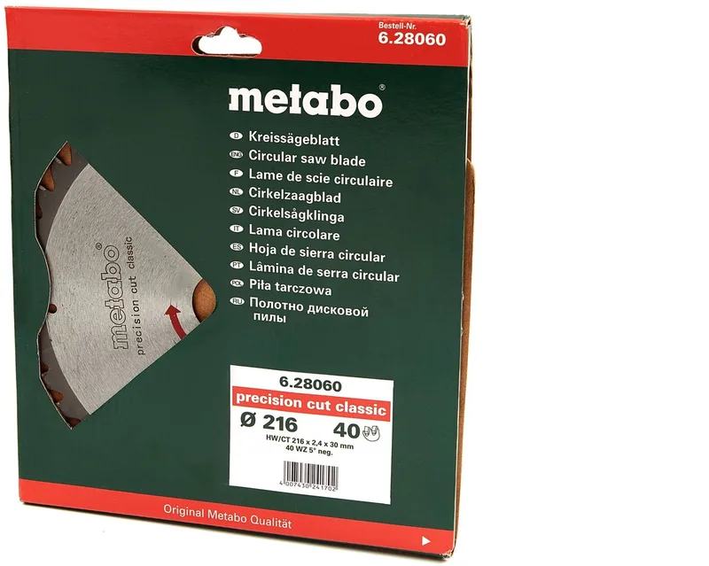 Cirkelzaagblad HW/CT 216x30mm 40 tands WZ van Metabo – productafbeelding