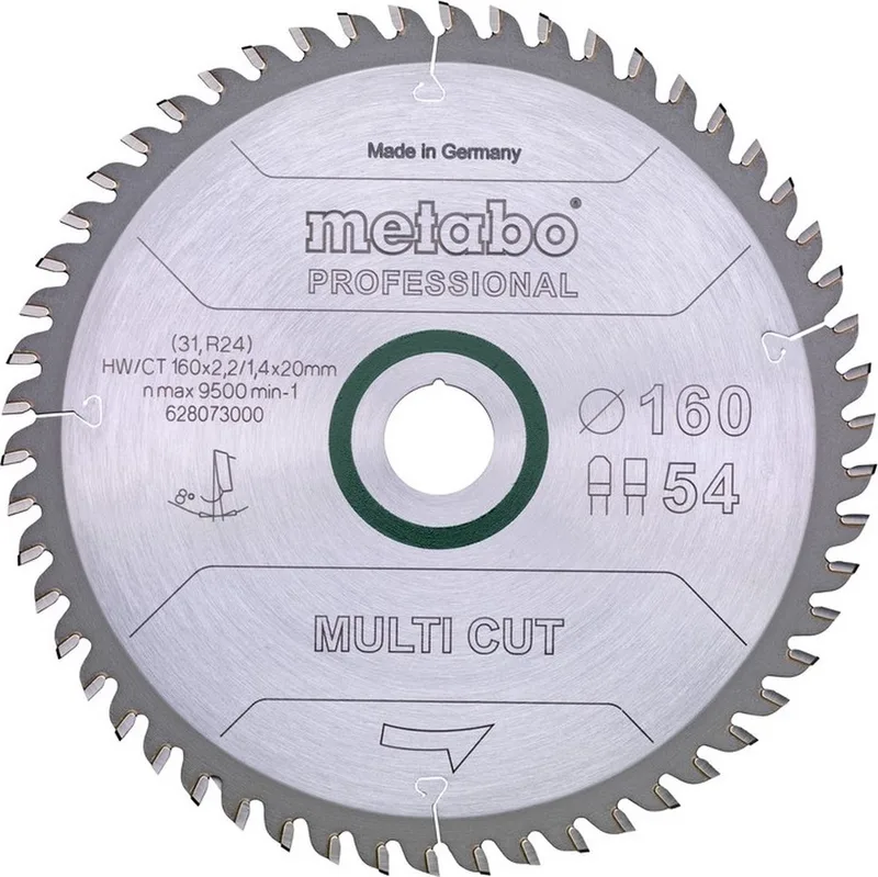 Cirkelzaagblad multi cut professional D165x2,2/1,4xB20mm Z.54 FZ/TZ 5grad neg de Metabo – image du produit