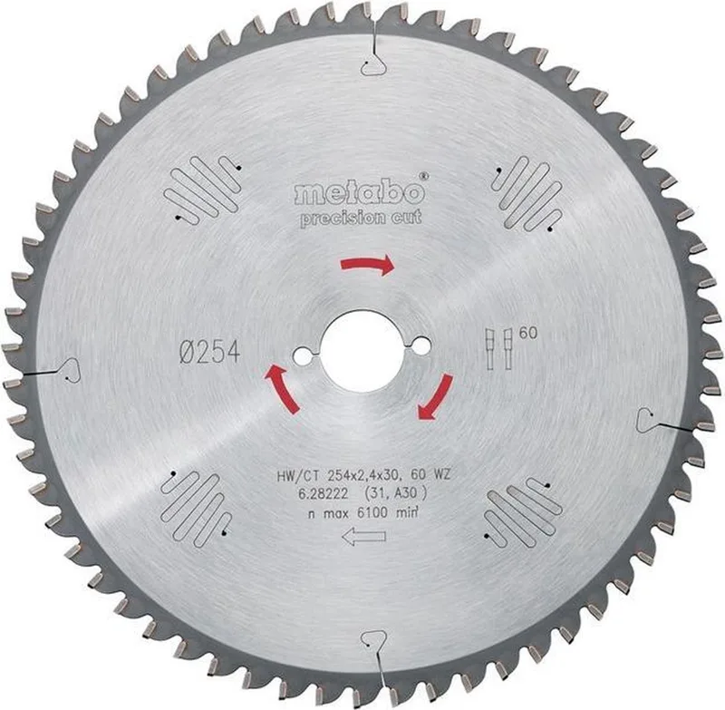 Cirkelzaagblad Precision Cut HW/CT Ø 254 mm, 40T WZ 20° fra Metabo – produktbillede