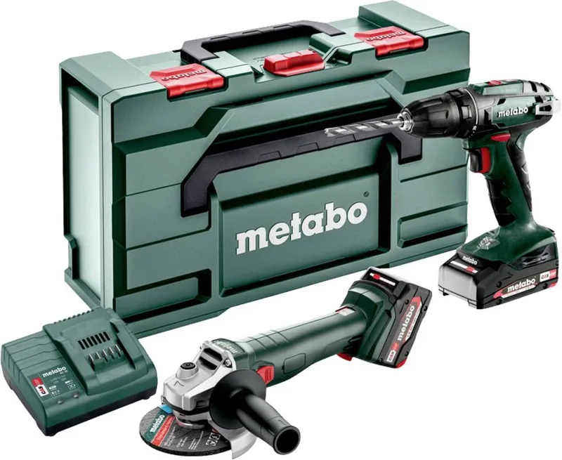 Comboset 2.4.3 18V Li-Ion accu boor-/schroefmachine (BS 18) & haakse slijper (W 18 LTX) combiset (1 x 2.0Ah accu + 1 x 4.0Ah accu) in koffer von Metabo – Produktbild