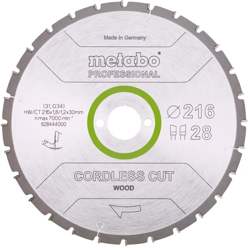 CORDLESS CUT WOOD 628444000 Lame de scie circulaire 216 x 30 x 1.2 mm Nombre de dents: 28 1 pc(s) de Metabo – image du produit